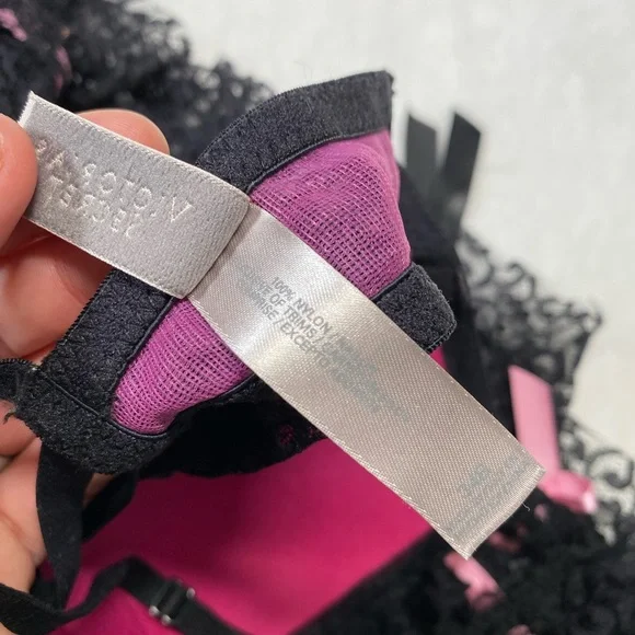 Women’s Victoria’s Secret 34B black pink lace mini babydoll - Picture 3 of 7